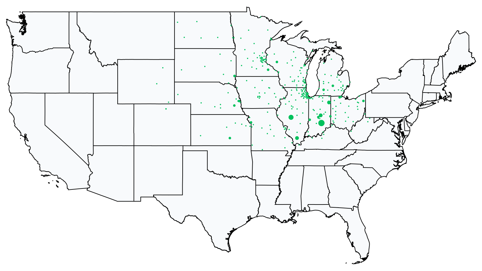 A map showing all Menards locations in The United States