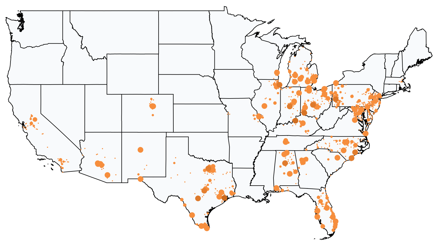 A map showing all PNC Bank locations in The United States