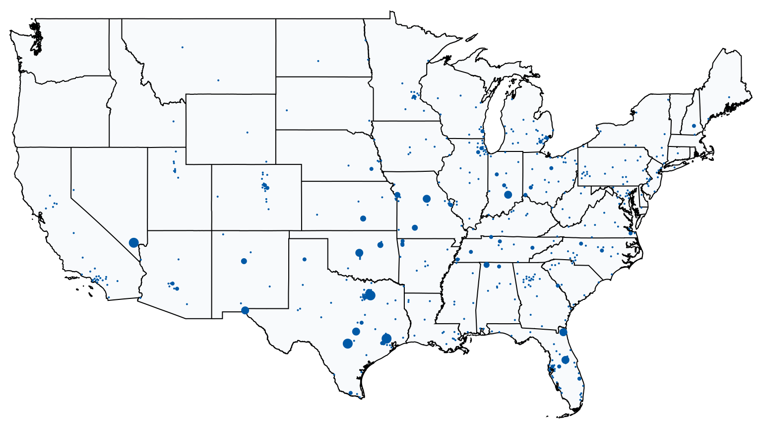 A map showing all Sam's Club locations in The United States