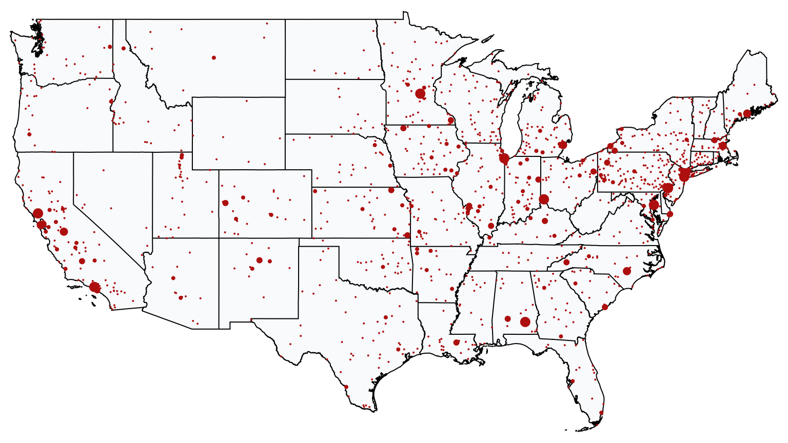 A map showing all True Value locations in The United States