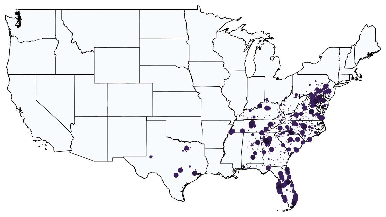 A map showing all Truist locations in The United States